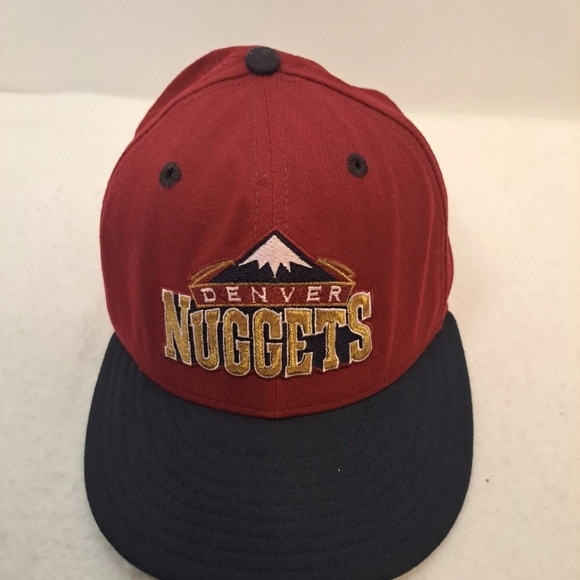 Denver Nuggets New Era Fitted Hat - 7 1/4- 59/50 - Red/Blue -100% Wool-Vintage